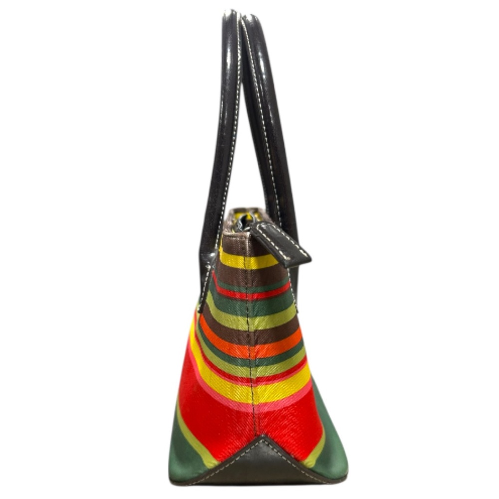 Vintage 90s Iconic Kate Spade Striped Canvas and Leather Shoulder Bag Handbag - Picture 4 of 8